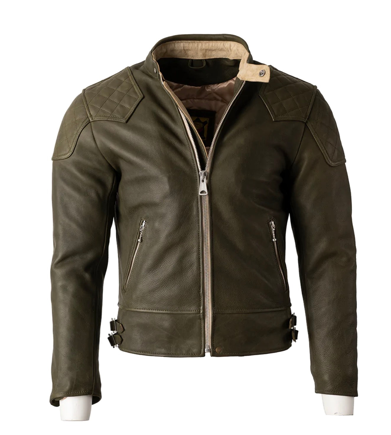 Goldtop Cafe Racer Olive Green Leather jacket Quality